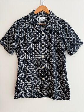 REISS Tintipan Shirt Short Sleeve Cuban Collar Lightweight Floral Printed Navy